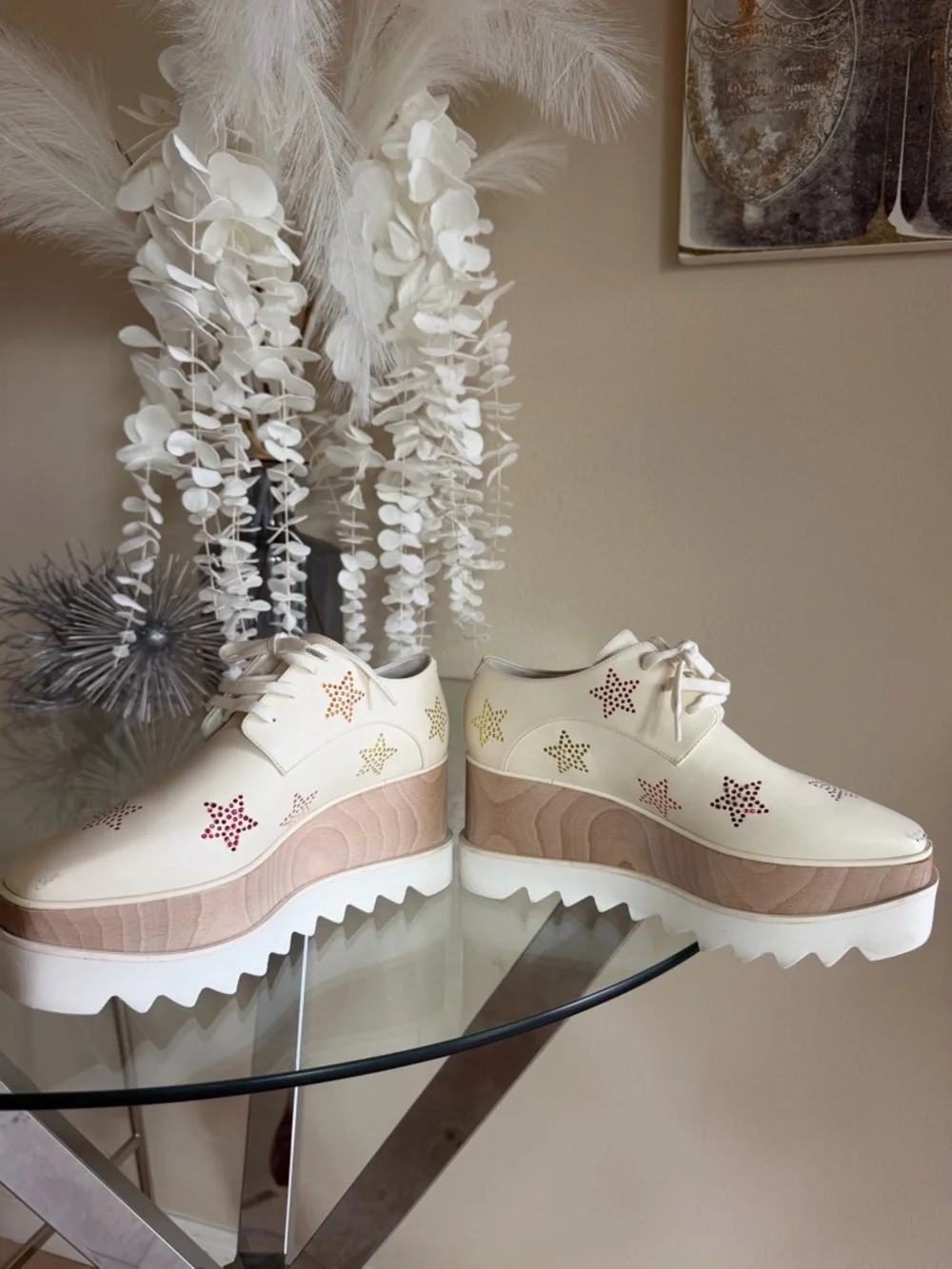 Stella McCartney Cream Platform Lace-Up Oxfords with Multicolor Star Cutouts